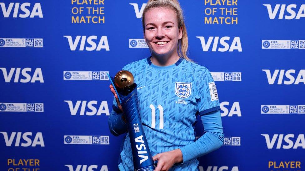 Lauren Hemp with her Player of the Match trophy