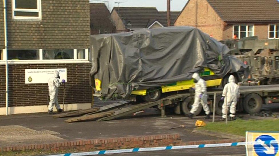 Ambulance being taken away from Salisbury Ambulance Station