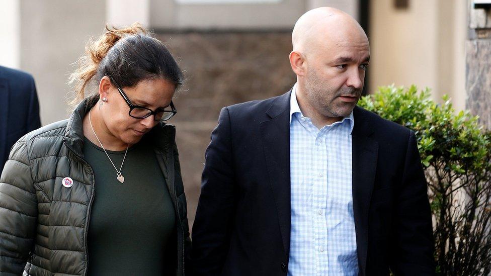 Marcio and Andreia Gomes, parents of Logan Gomes, arrive for a commemoration hearing at the opening of the inquiry into the Grenfell Tower disaster, in London