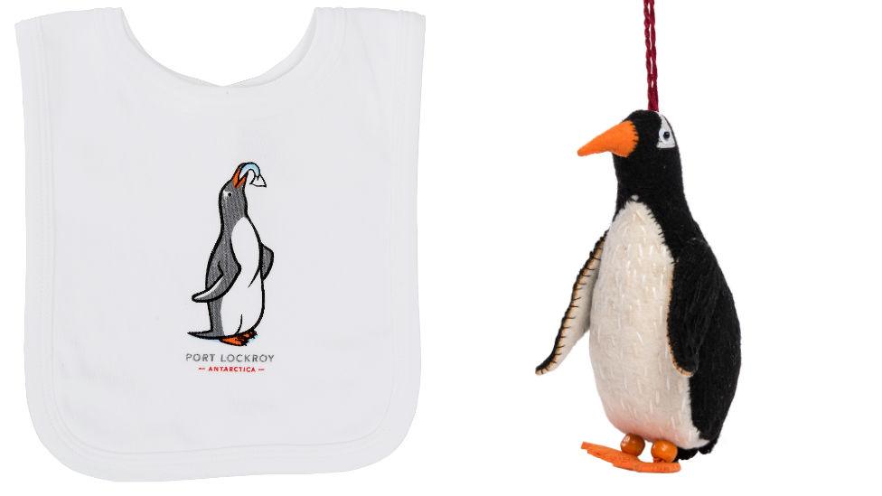 Penguin bib and Christmas decorations