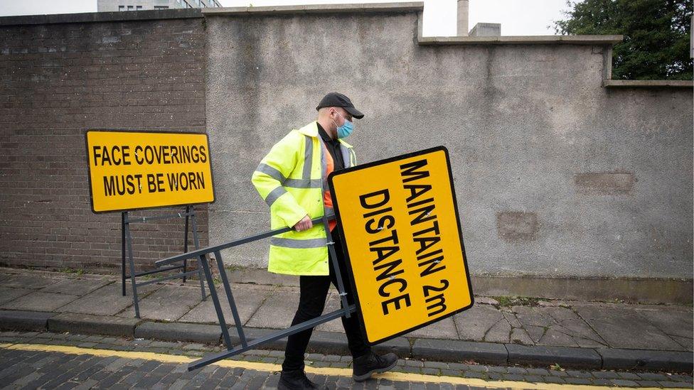 Signs at the walk-through Covid testing centre in Dundee