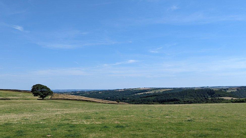 Blue sky over rural scene near Sheffield