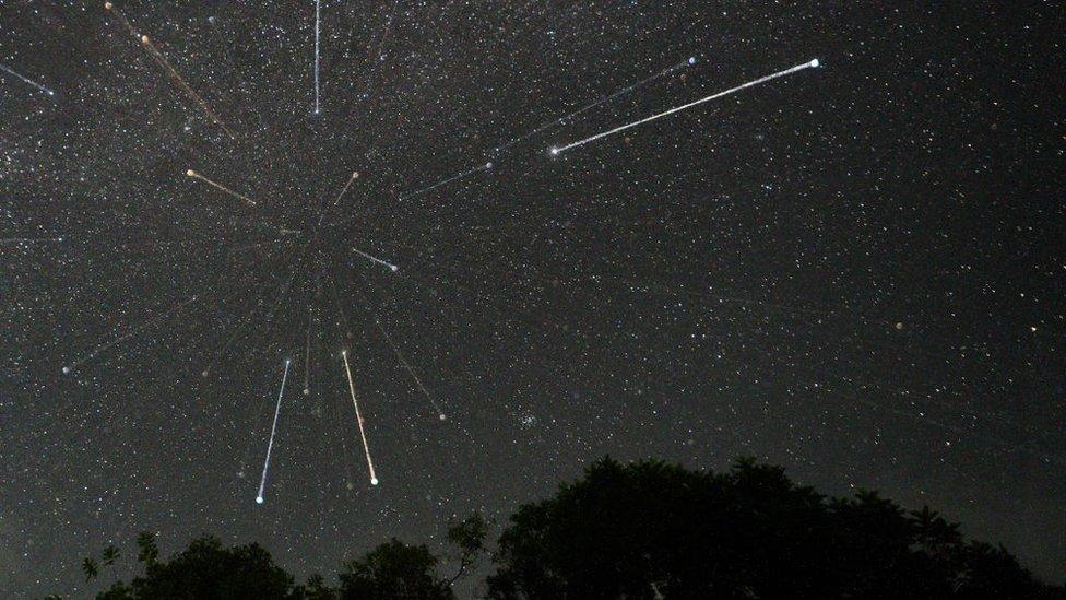 Meteors streaking through the night sky over Sri Lanka during the Geminid meteor shower in 2023