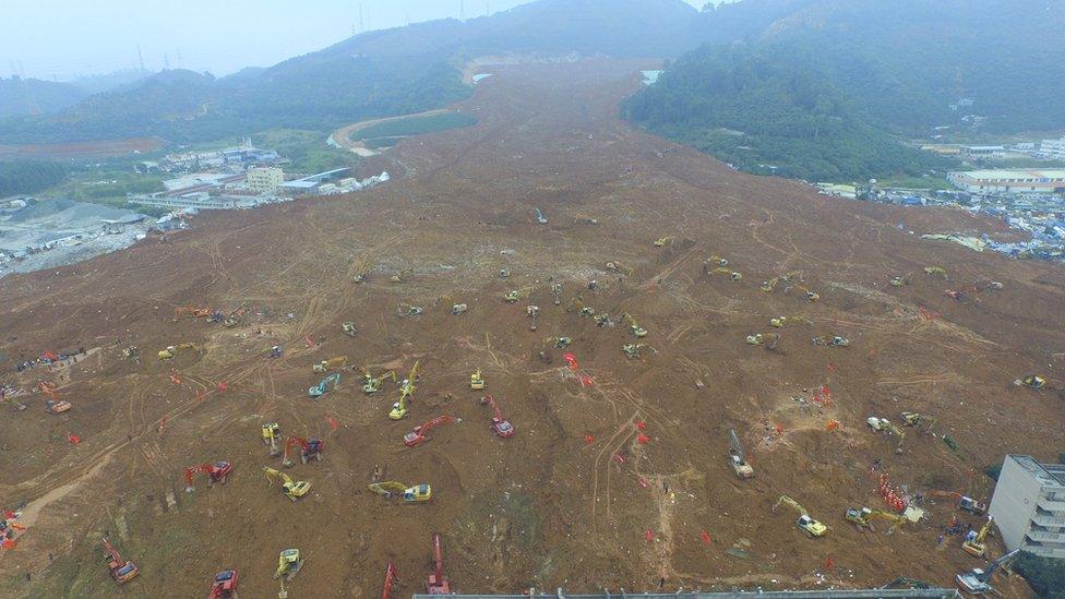 An aerial view of the vast mudslide