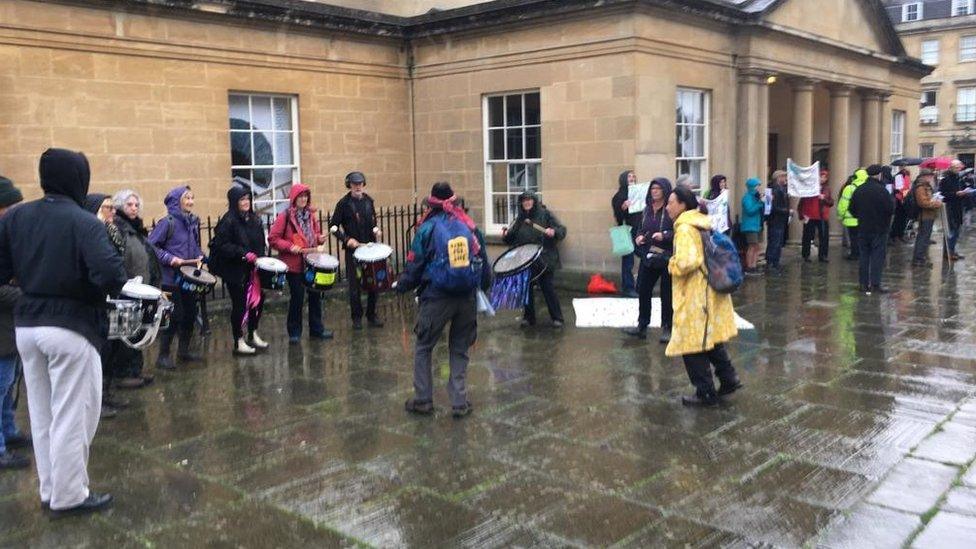 Protestors outside Bath Assembly Rooms