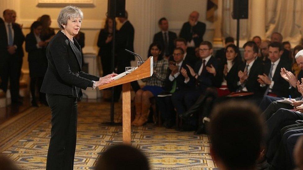 Theresa May speaking in London