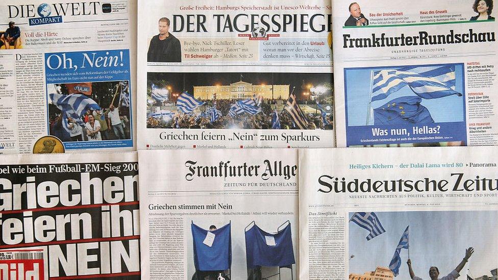 The front pages of a number of German newspapers