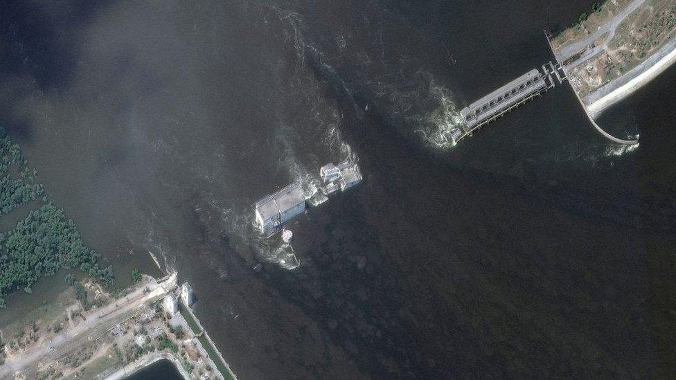 Satellite image of Kakhovka dam on 7 June