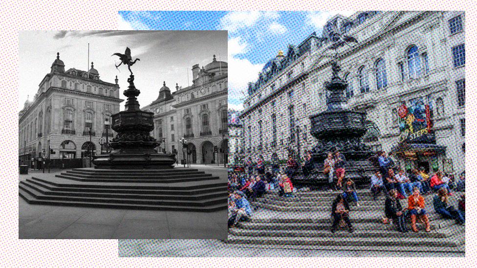 Picadilly Circus - full and empty of people