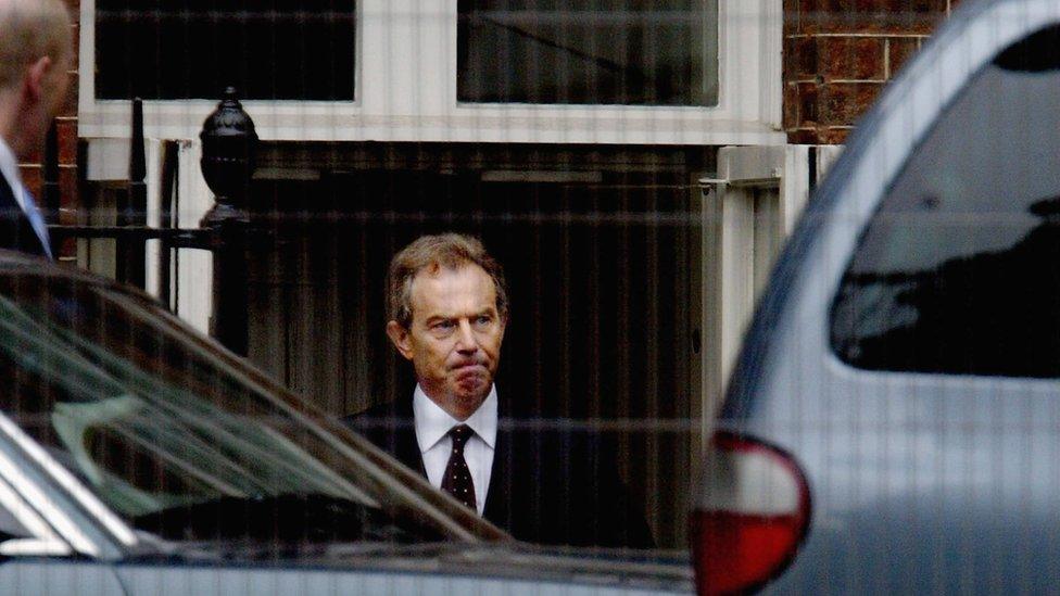 Former Prime Minister Tony Blair on his way to give evidence to the Hutton Inquiry on 28 August 2003