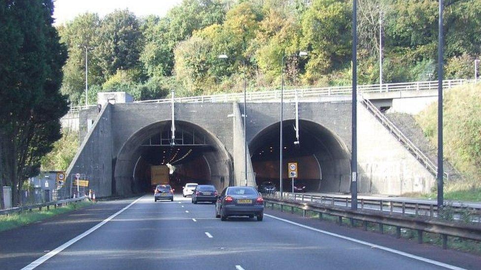 The entrance to the westbound Brynglas Tunnels