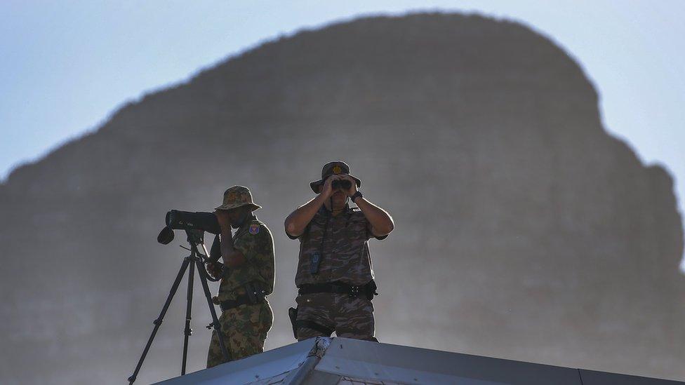 Military spotters on top of parliament with Lion's Head seen behind them in Cape Town, South Africa - Thursday 9 February 2017