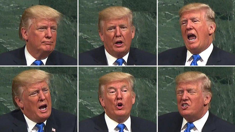 US President Donald Trump at the UN General Assembly in New York, 19 September (composite image)