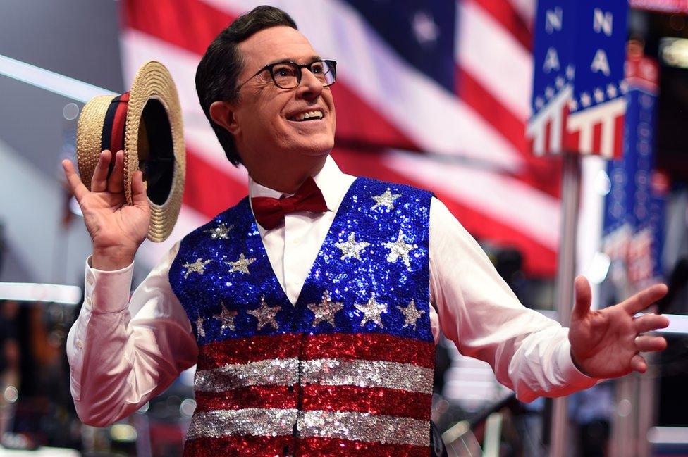 Comedian Stephen Colbert, host of 'The Late Show' tapes a segment for his show at the Quicken Loans Arena on 17 July, 2016,