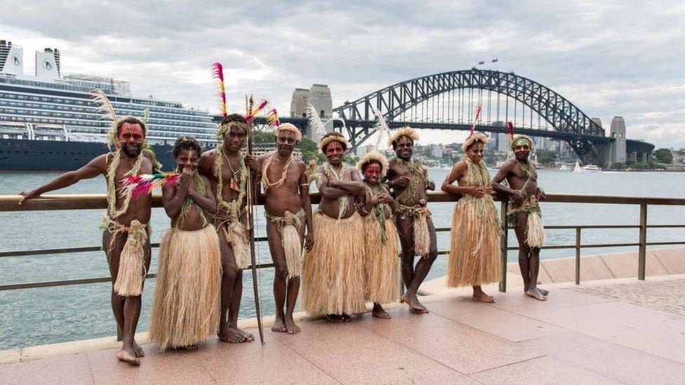 Picture of members of the Yakel tribe visiting Sydney