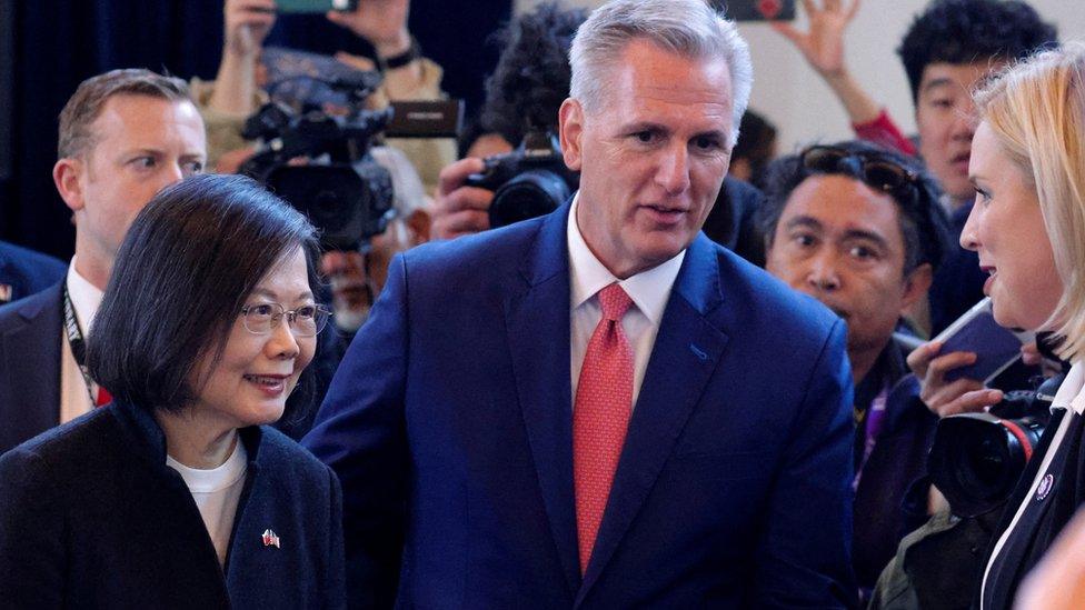 Taiwan's President Tsai Ing-wen meets the U.S. Speaker of the House Kevin McCarthy, in Simi Valley, California