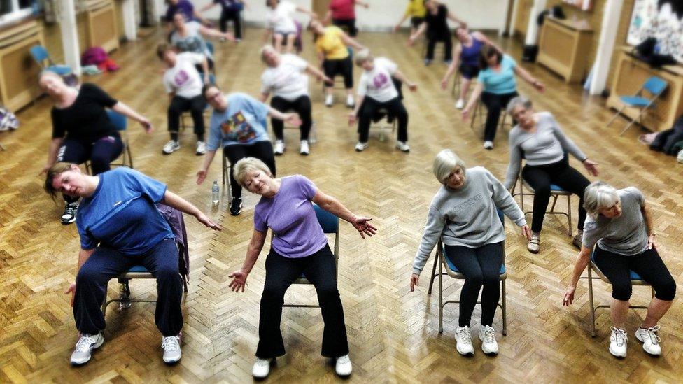 Image of a female fitness class