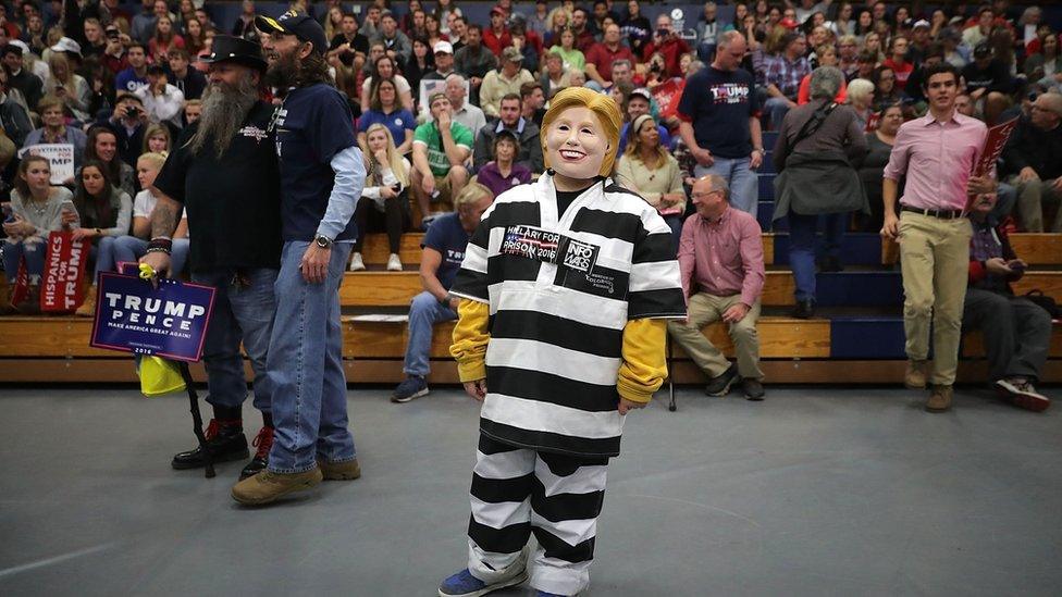 "Lock her up" chants, "Hillary for prison" T-shirts and jailbird costumes were all features of Donald Trump's campaign rallies