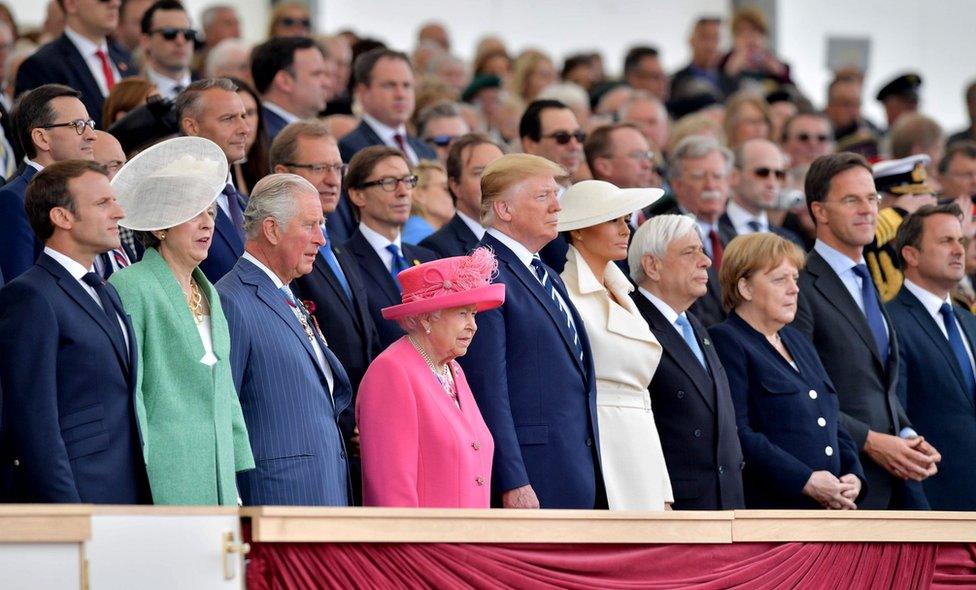 Queen Elizabeth II, President Trump, Prince Charles, Prime Minister Theresa May and many other nation leaders