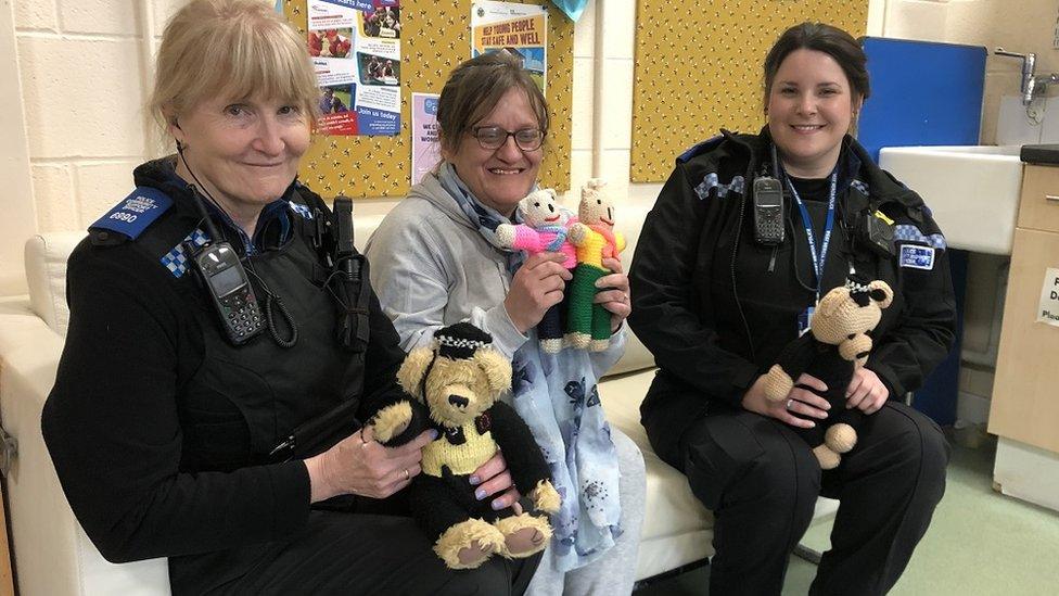 Linda Davis, Knit and Natter leader Carol Campbell and PCSO Becca Hopkins