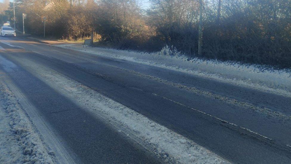 Frozen leak on Elstree Hill South taken on 18 January