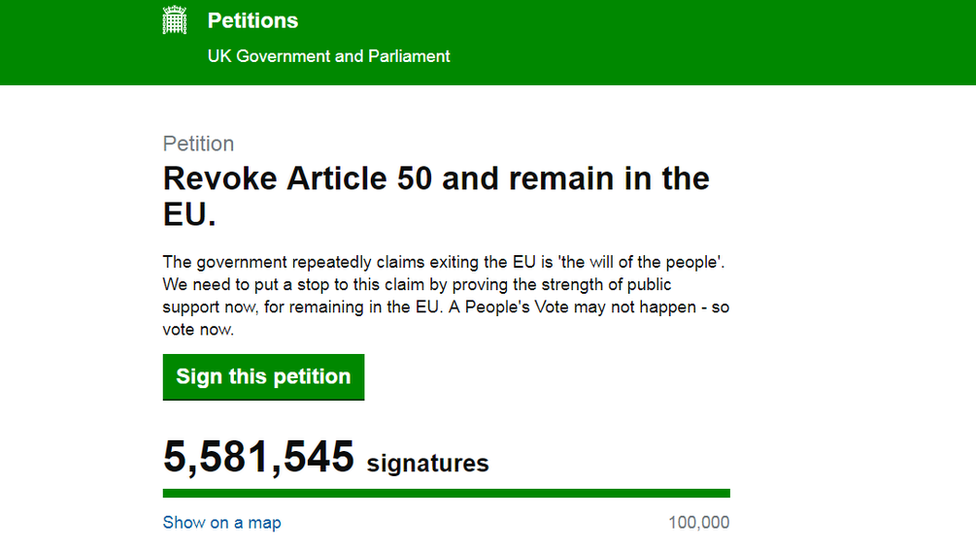 Screen grab of the Revoke Article 50 petition at 5.6m signatures