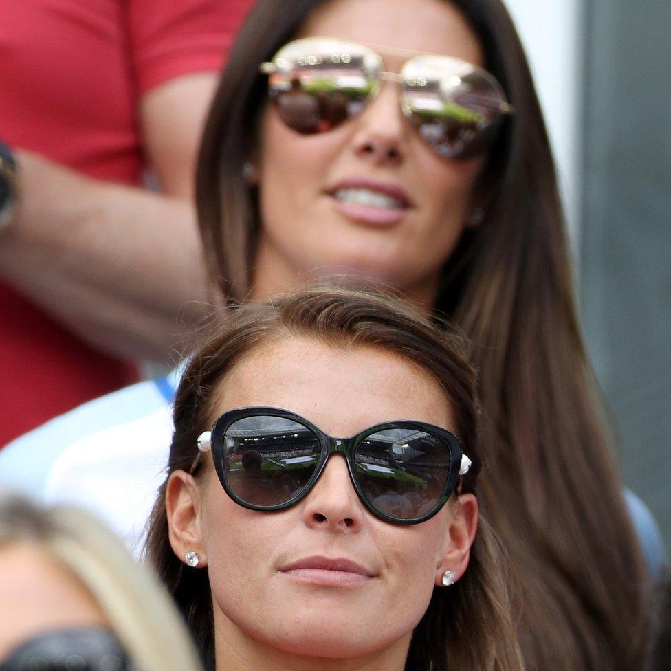 Rebekah Vardy sitting behind Coleen Rooney at the England v Wales game in France at Euro 2016