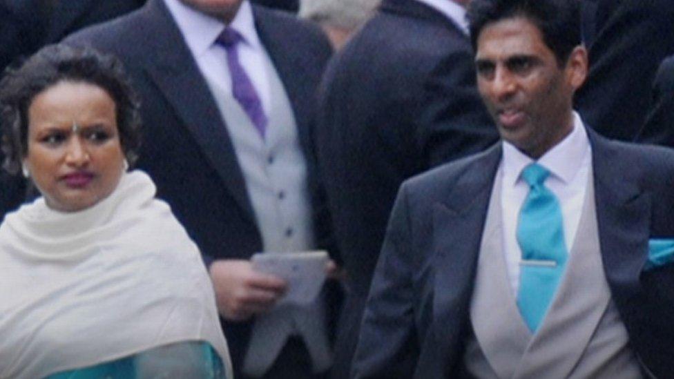 Hasmukh Shingadia with his wife at the Royal wedding