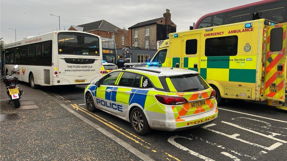 Ambulances, police and bus in St Stephens Road