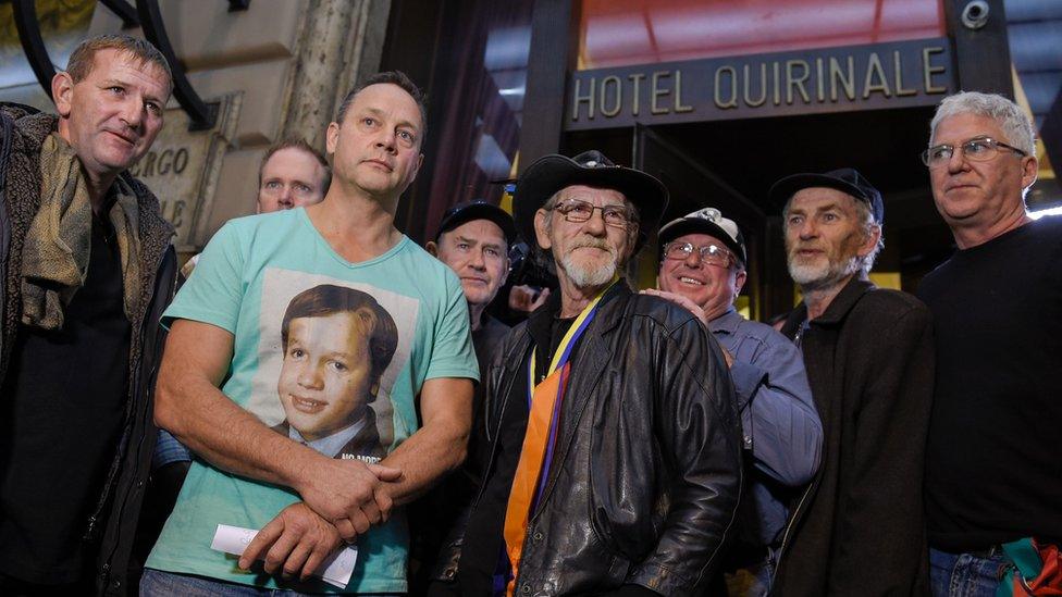 Survivors of child abuse by Catholic clergy in Australia speak to media at the Quirinale hotel in Rome ahead of a Royal Commission meeting on 2 March 2016.