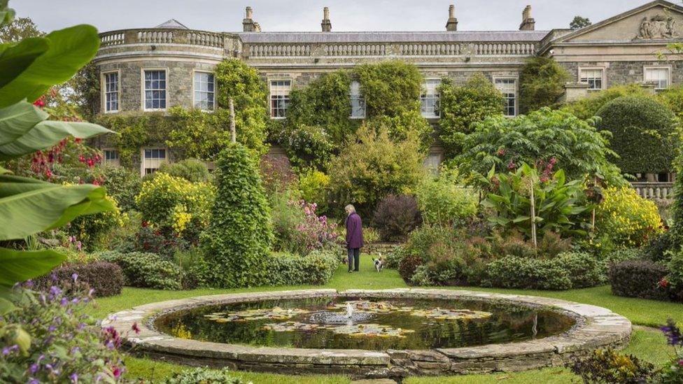 Visitor in the formal Italian Garden at Mount Stewart, County Down