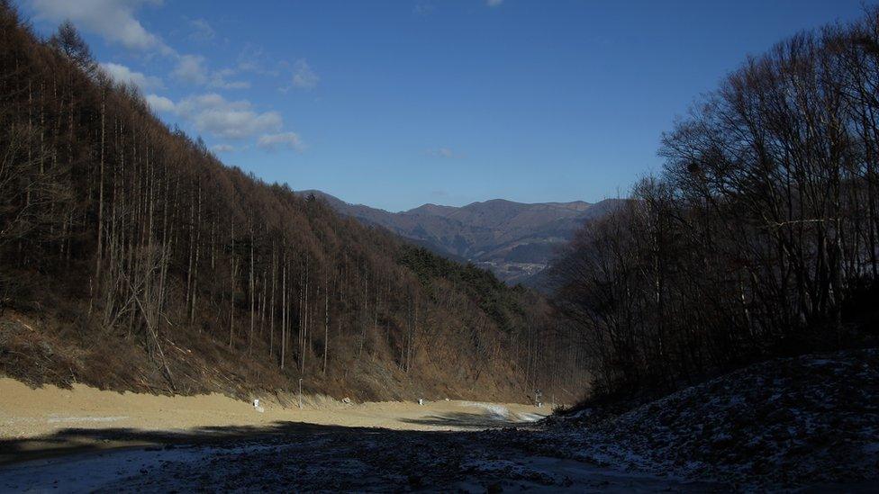 View of the construction site of the Jeongseon Alpine Centre of the Pyeongchang 2018 Winter Olympics in Pyeongchang-gun, South Korea