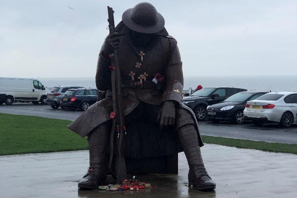 The Tommy statue, a tribute to soldiers killed in World War One overlooks the Seaham coastline