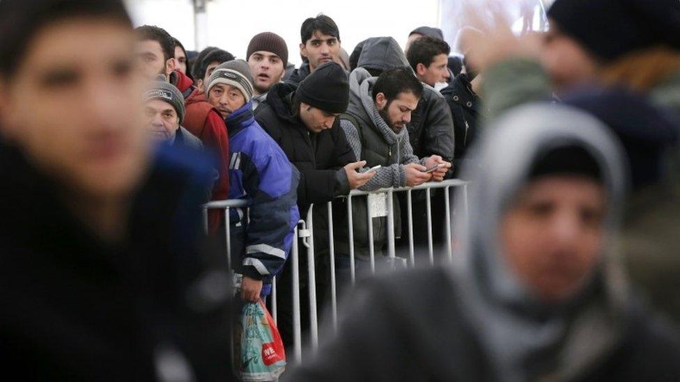 Migrants queuing to register in Berlin