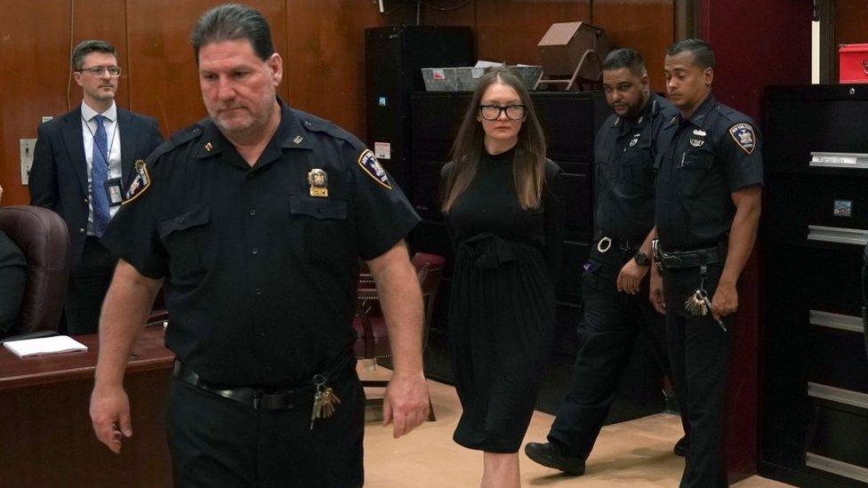 Fake German heiress Anna Sorokin arrives in court during her sentencing at Manhattan Supreme Court May 9, 2019 following her conviction last month on multiple counts of grand larceny and theft of services