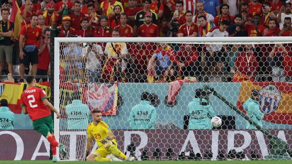 Achraf Hakimi scoring Morocco's winning penalty