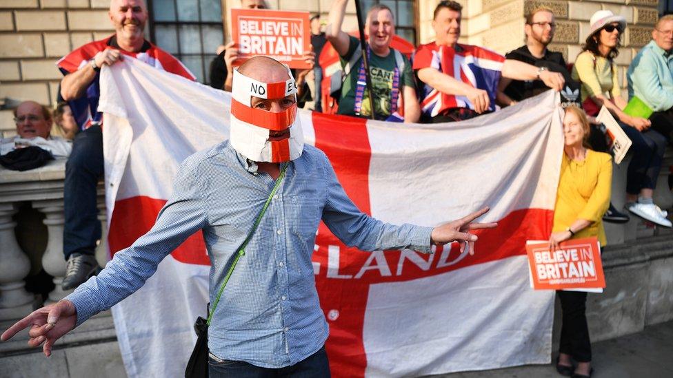 Pro Brexit demonstrators gather in Parliament Square