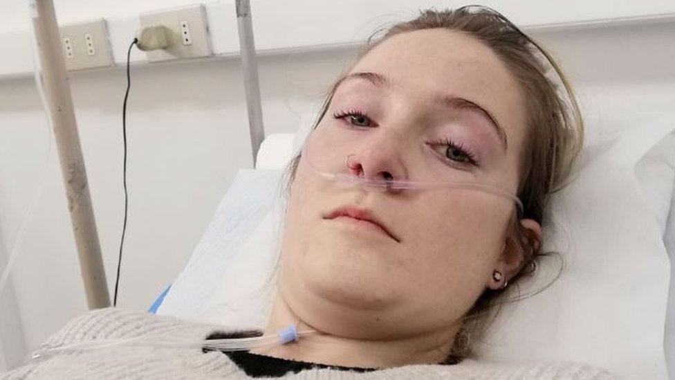 Hannah Farley–Hills in hospital in Chile