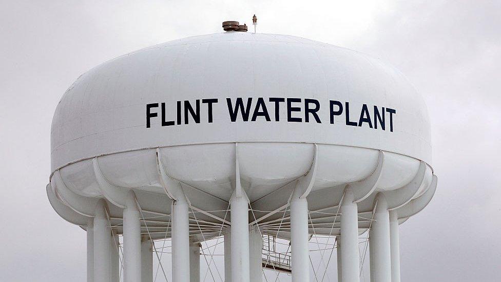 The Flint Water Plant tower is shown January 13, 2016 in Flint, Michigan.