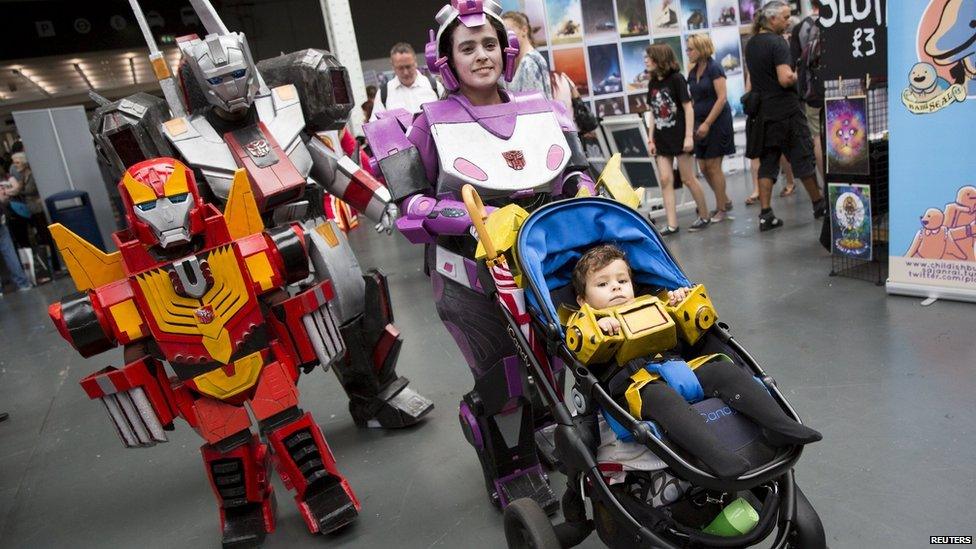 Family dressed up as Transformers