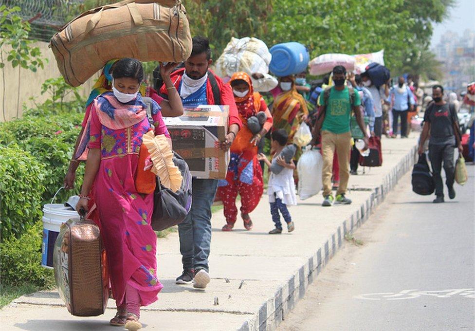 Migrant workers in India's capital Delhi during a government-imposed nationwide lockdown