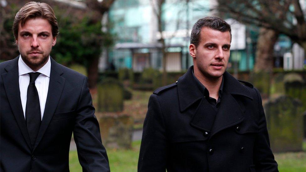 Tim Krul (left) and Steven Taylor (right) during the memorial service at St Andrews Church