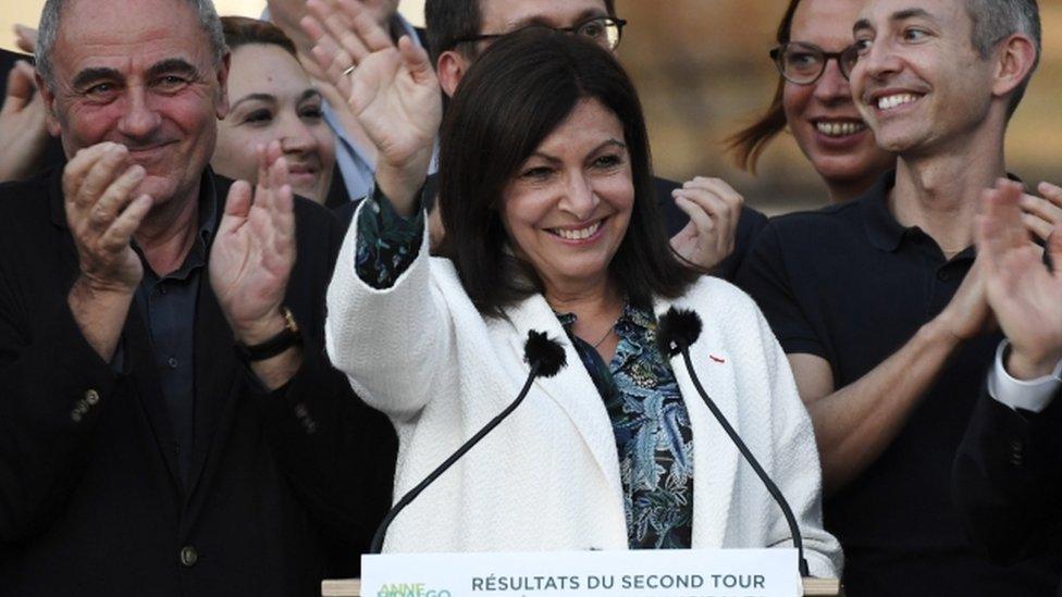 Anne Hidalgo celebrates her second-round victory, 28 June