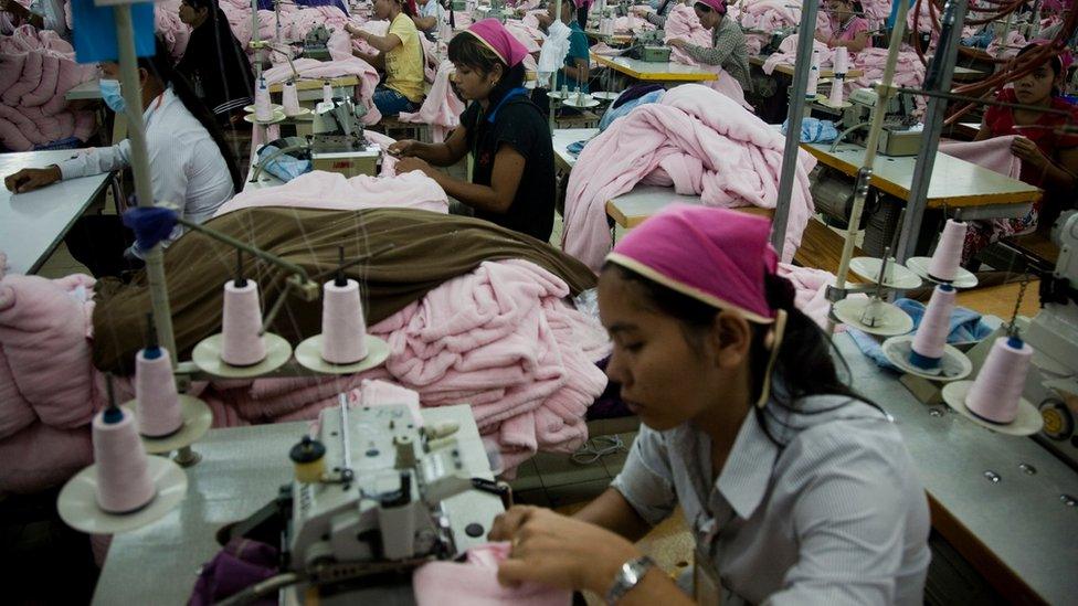 Workers at a Cambodian textile factory