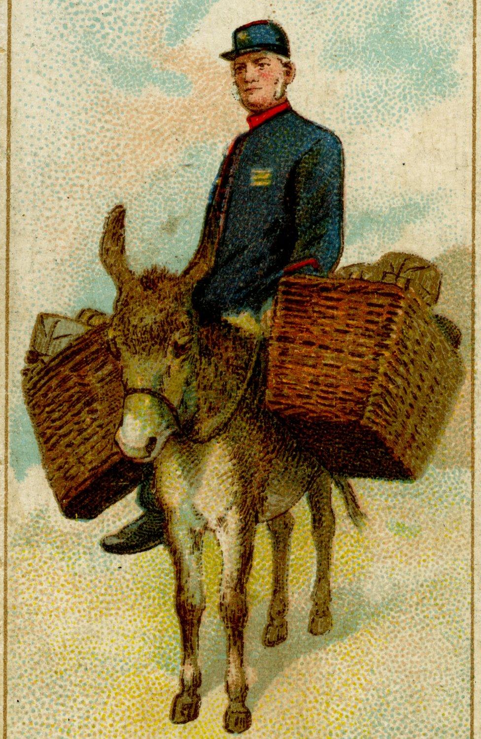 Picture of parcels being delivered on a donkey on Achill Island, in the Republic of Ireland