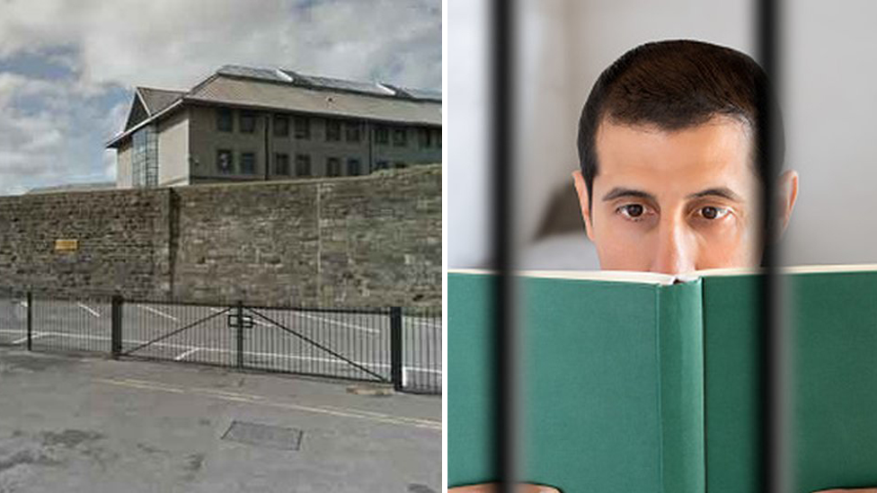 Cardiff Prison and a prisoner with a book