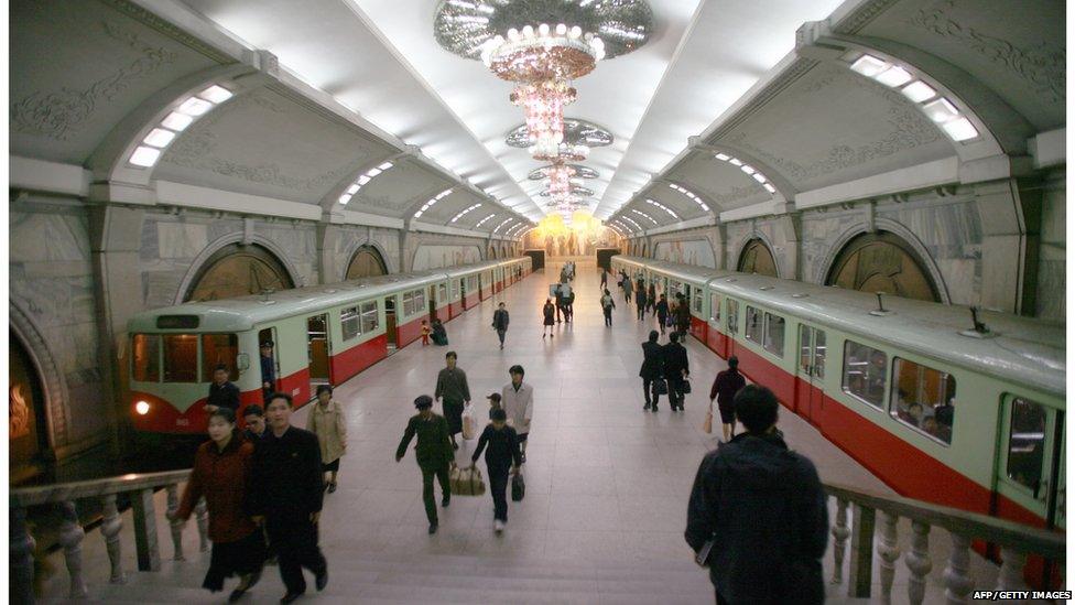 This picture taken 22 April 2007 shows a subway station of the North Korean capital Pyongyang