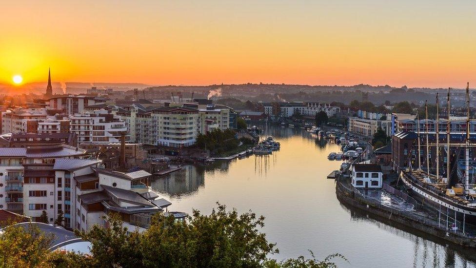 Aerial shot of Bristol Harbourside