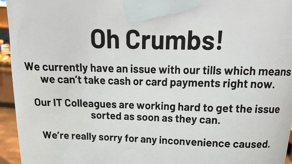 A sign in a Greggs shop in Hillsborough, Sheffield