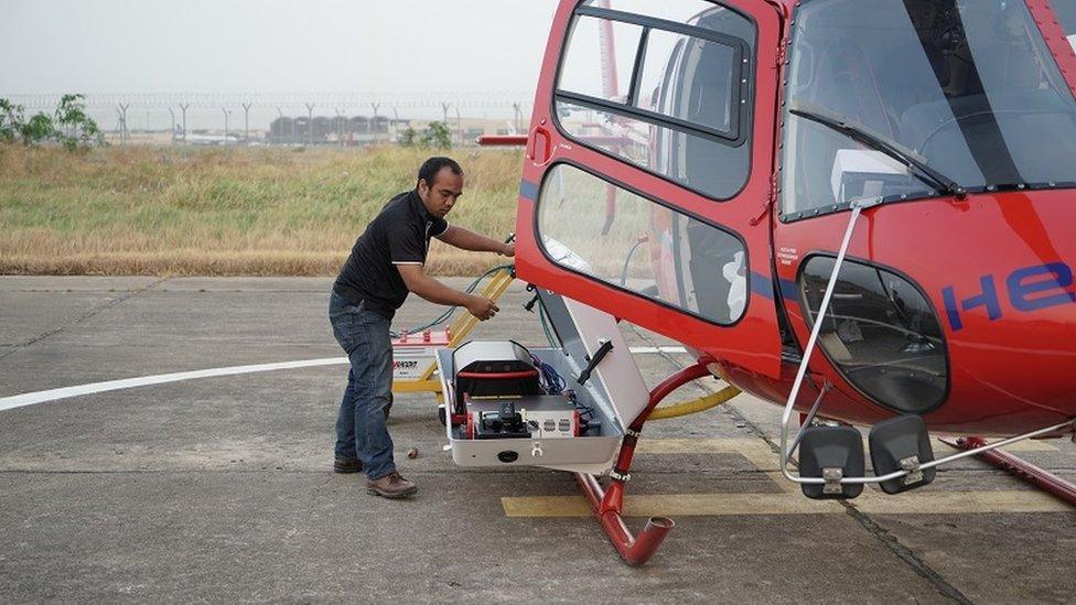 Laser equipment being mounted on to the helicopter